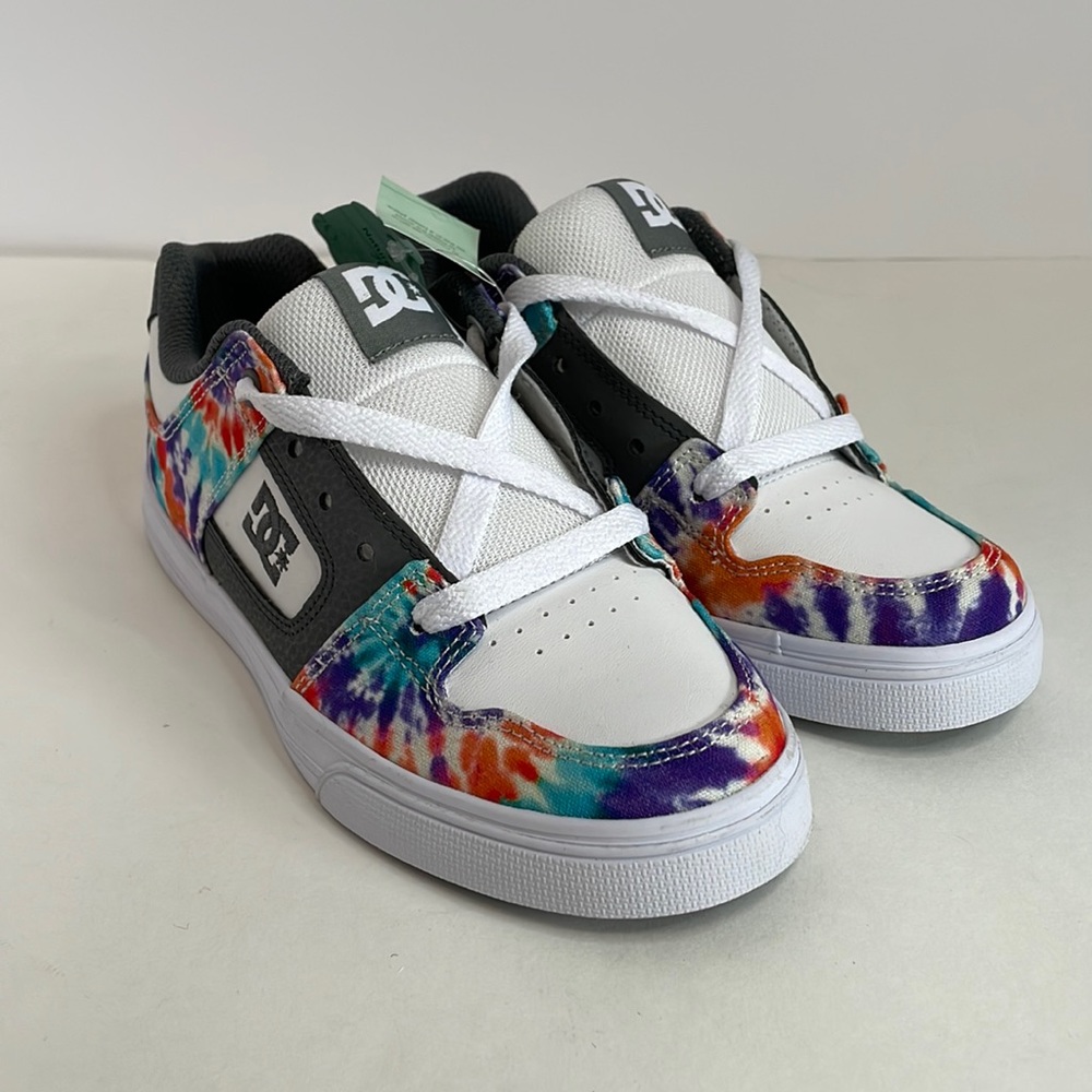 New Unisex Youth DC Pure Tie Dye Skate Shoes Size 3 Orange/Purple/Blue White
